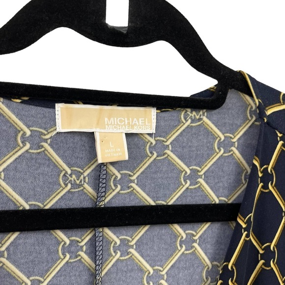 MICHAEL Michael Kors Navy Gold Logo Long Sleeve Dress Large - Picture 2 of 5